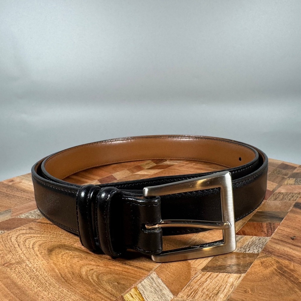 BRIGHTON Men's Black Leather Belt Silver Buckle Crafted in USA Size 44